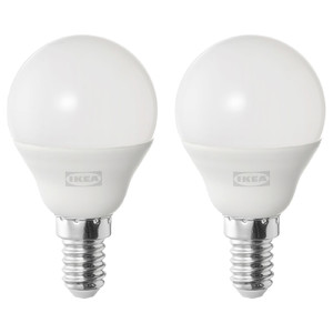 SOLHETTA LED bulb E14 470 lumen, globe opal white, 4000 K, 2 pack