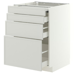 METOD/MAXIMERA Bc w pull-out work surface/3drw, white/Aspudden light grey, 60x60 cm