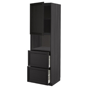METOD / MAXIMERA Hi cab f micro w door/2 drawers, black/Lerhyttan black stained, 60x60x200 cm