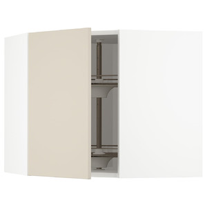 METOD Corner wall cabinet with carousel, white/Havstorp beige, 68x60 cm
