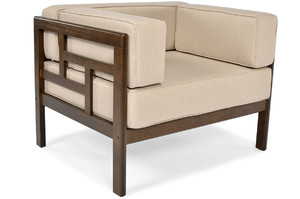 Garden Outdoor Armchair with Cushions, dark brown, beige