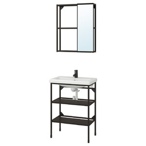 ENHET / TVÄLLEN Bathroom furniture, set of 9, anthracite, Glypen tap, 64x43x87 cm