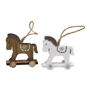 Christmas Hanging Decoration Horse 7cm, 1pc, wood, random colours