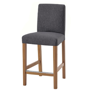 BERGMUND Bar stool with backrest, oak/Gunnared medium grey, 62 cm