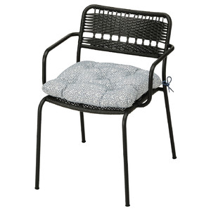 LÄCKÖ/VIHOLMEN Chair with armrests, outdoor dark grey/Klösan blue