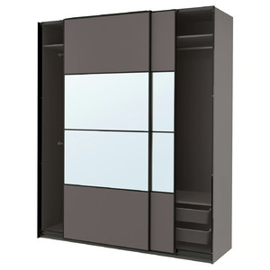 PAX / MEHAMN/AULI Wardrobe with sliding doors, dark grey double sided/dark grey mirror glass, 200x66x236 cm