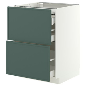 METOD/MAXIMERA Bc w pull-out work surface/3drw, white/Aspudden dark grey-green, 60x60 cm