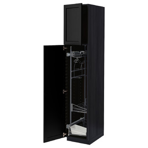 METOD High cabinet with cleaning interior, black/Lerhyttan black stained, 40x60x200 cm
