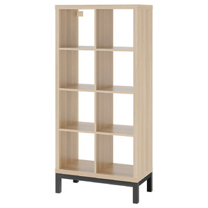 KALLAX Shelving unit with underframe, white stained oak effect/black, 77x164 cm