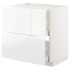 METOD / MAXIMERA Base cab f hob/2 fronts/2 drawers, white/Voxtorp high-gloss/white, 80x60 cm