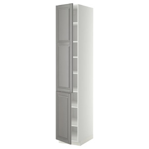 METOD High cabinet with shelves/2 doors, white/Bodbyn grey, 40x60x220 cm