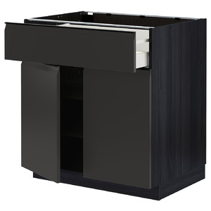 METOD / MAXIMERA Base cabinet with drawer/2 doors, black/Upplöv matt anthracite, 80x60 cm