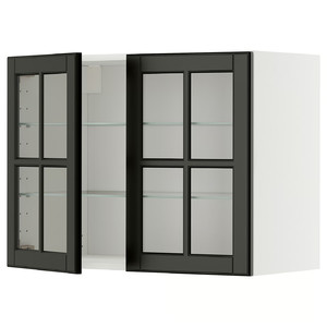 METOD Wall cabinet w shelves/2 glass drs, white/Bodbyn black, 80x60 cm