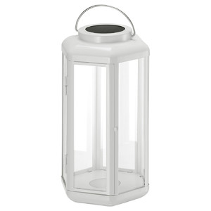 SOLVINDEN LED solar-powered table lamp, lantern/white, 28 cm