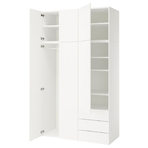 PLATSA Wardrobe with 6 doors+3 drawers, white/Fonnes white, 140x57x241 cm