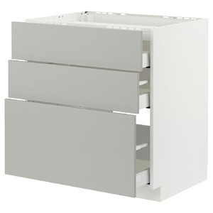 METOD / MAXIMERA Base cab f hob/3 fronts/3 drawers, white/Havstorp light grey, 80x60 cm
