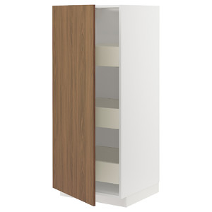 METOD/MAXIMERA High cabinet with drawers, white/Tistorp brown walnut effect, 60x60x140 cm