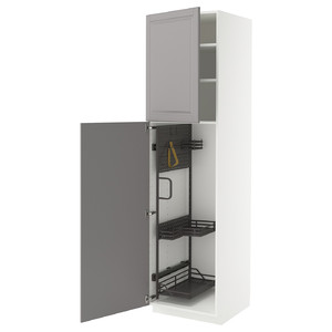 METOD High cabinet with cleaning interior, white/Bodbyn grey, 60x60x220 cm