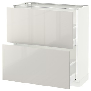 METOD / MAXIMERA Base cabinet with 2 drawers, white, Ringhult light grey, 80x37 cm