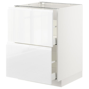METOD / MAXIMERA Base cb 2 fronts/2 high drawers, white/Voxtorp high-gloss/white, 60x60 cm