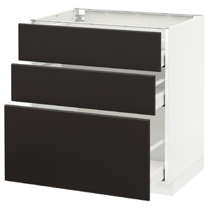 METOD / MAXIMERA Base cabinet with 3 drawers, white, Kungsbacka anthracite, 80x60 cm