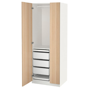 PAX / FORSAND Wardrobe combination, white/white stained oak effect, 75x60x201 cm