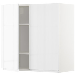 METOD Wall cabinet with shelves/2 doors, white/Voxtorp high-gloss/white, 80x80 cm