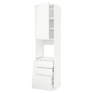 METOD / MAXIMERA High cab f oven w door/3 drawers, white/Voxtorp matt white, 60x60x240 cm