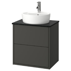 HAVBÄCK / TÖRNVIKEN Wash-stnd w drawers/wash-basin/tap, dark grey/black marble effect, 62x49x79 cm