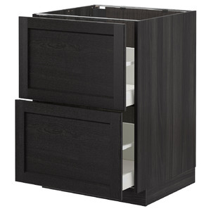 METOD / MAXIMERA Base cb 2 fronts/2 high drawers, black/Lerhyttan black stained, 60x60 cm