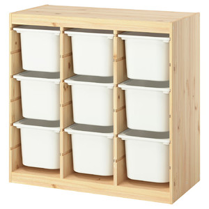 TROFAST Storage combination with boxes, room divider/light white stained pine white, 93x44x91 cm