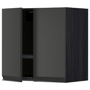 METOD Wall cabinet w dish drainer/2 doors, black/Upplöv matt anthracite, 60x60 cm