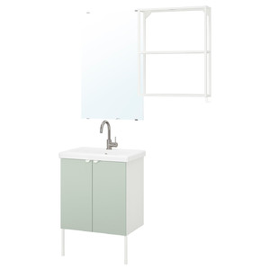ENHET / TVÄLLEN Bathroom furniture, set of 11, white/pale grey-green Glypen tap, 64x43x87 cm