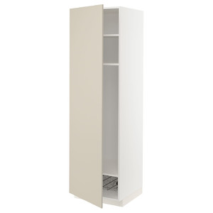 METOD High cabinet w shelves/wire basket, white/Havstorp beige, 60x60x200 cm