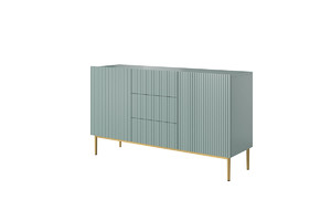 Cabinet with 2 Doors & 3 Drawers Nicole 150cm, sage/gold legs