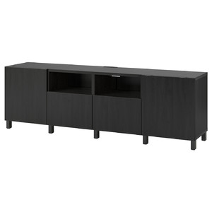 BESTÅ TV bench with doors and drawers, black-brown/Lappviken/Stubbarp black-brown, 240x42x74 cm