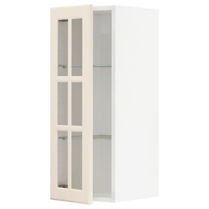 METOD Wall cabinet w shelves/glass door, white/Bodbyn off-white, 30x80 cm