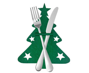 Christmas Tree Cutlery Pouches, Green, Set of 4