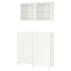 BESTÅ Storage combination w doors/drawers, white/Lappviken/Stubbarp white clear glass, 120x42x213 cm