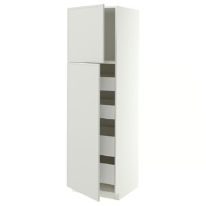 METOD/MAXIMERA Hi cab w 2 doors/4 drawers, white/Aspudden light grey, 60x60x200 cm