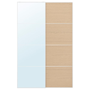 AULI / MEHAMN Pair of sliding doors, aluminium mirror glass/double sided white stained oak effect, 150x236 cm