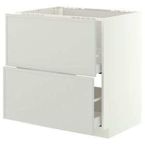 METOD/MAXIMERA Base cab f sink+2 fronts/2 drawers, white/Aspudden light grey, 80x60 cm