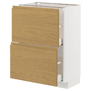 METOD / MAXIMERA Base cabinet with 2 drawers, white/Voxtorp oak effect, 60x37 cm