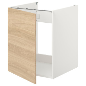 ENHET Bc f sink/door, white, oak effect, 60x62x75 cm