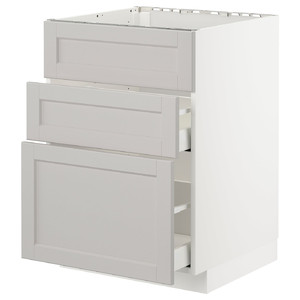 METOD/MAXIMERA Base cab f sink+3 fronts/2 drawers, white/Lerhyttan light grey, 60x61.9x88 cm
