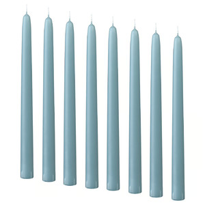 KLOKHET Unscented taper candle, pale blue, 25 cm