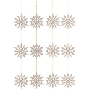 Christmas Hanging Decoration Snowflake 10cm 12pcs, champagne