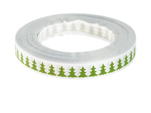 Decorative Christmas Ribbon with Christmas Trees, White, 25 mm x 22 m