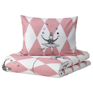 BUSENKEL Duvet cover and pillowcase, ballerina pattern pink/white, 150x200/50x60 cm