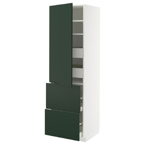 METOD / MAXIMERA Hi cab w shlvs/4 drawers/dr/2 frnts, white/Havstorp deep green, 60x60x200 cm